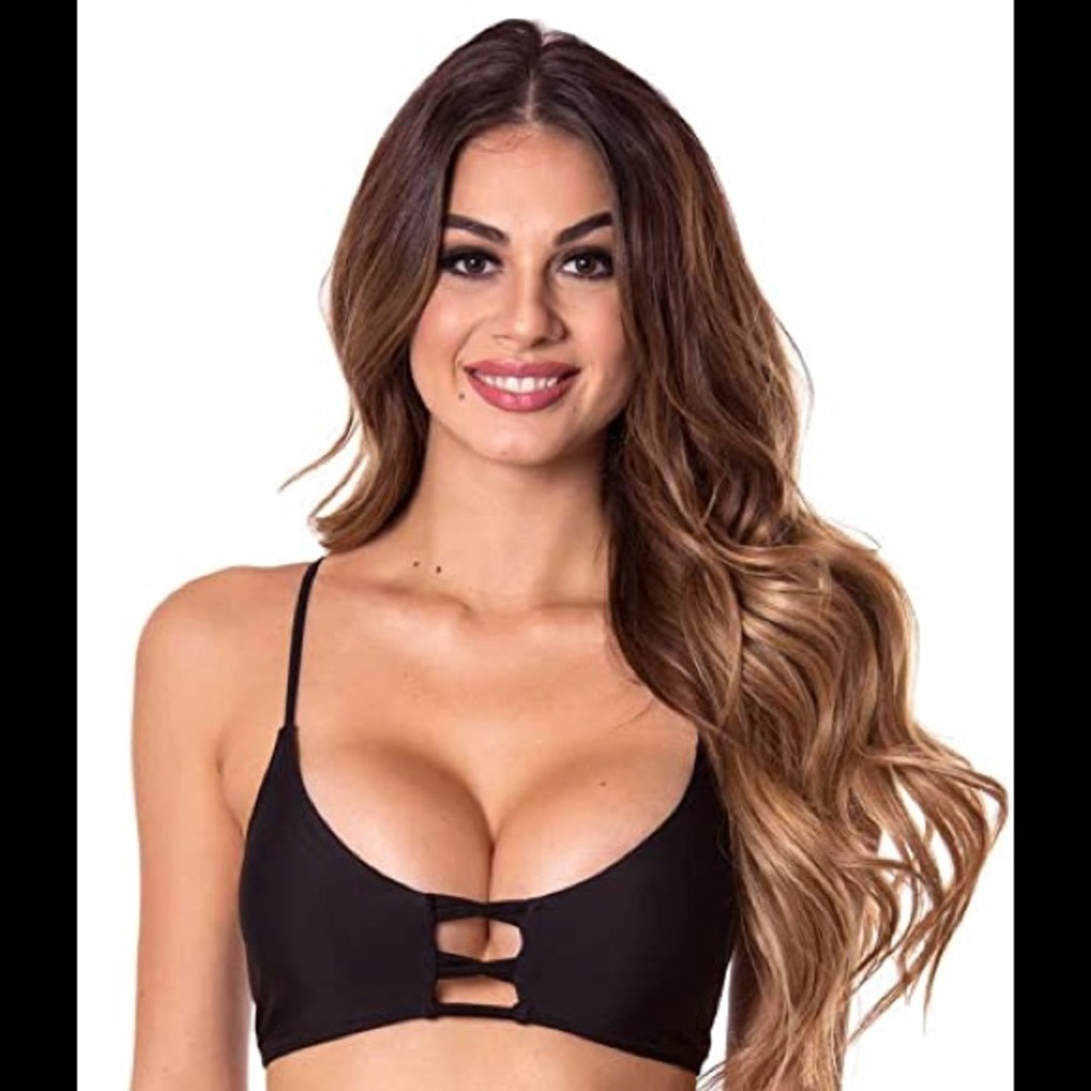 RELLECIGA Women's Strappy Triangle Bikini Top Black Size S NWT